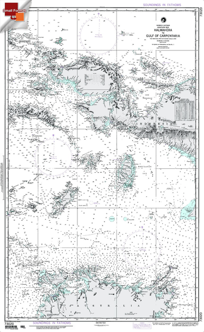 NGA Chart 73020: Halmahera To Gulf Of Carpentaria, Approx. Size 21" x 34" (SMALL FORMAT WATERPROOF)