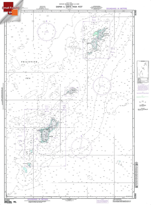 NGA Chart 81060: Saipan To Santa Rosa Reef / Marianas, Approx. Size 21" x 29" (SMALL FORMAT WATERPROOF)