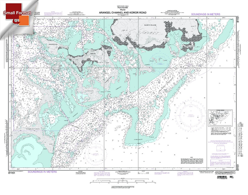 NGA Chart 81151: ArangelÃ¡Channel And Koror Road, Approx. Size 21" x 27" (SMALL FORMAT WATERPROOF)