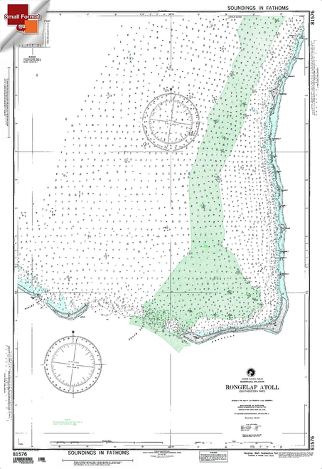 NGA Chart 81576: Rongelap Atollsoutheastern Partmarshal, Approx. Size 21" x 30" (SMALL FORMAT WATERPROOF)
