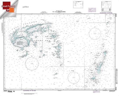NGA Chart 83500: Fiji & Tonga Islands So Pacific Ocean, Approx. Size 21" x 27" (SMALL FORMAT WATERPROOF)