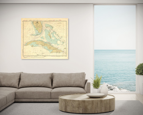ANTIQUED NOAA Chart 11013: Straits of Florida and Approaches