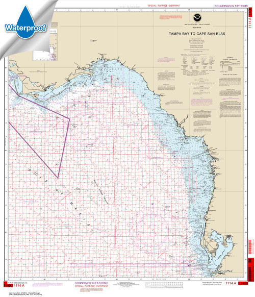 Waterproof NOAA Chart 1114A: Tampa Bay to Cape San Blas (Oil and Gas Leasing Areas)