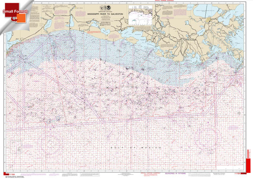 Small Format NOAA Chart 1116A: Mississippi River to Galveston (Oil and Gas Leasing Areas) Small Format NOAA Chart 1116A: Mississippi River to Galveston (Oil and Gas Leasing Areas)