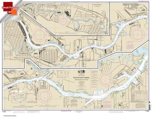 Small Format NOAA Chart 11325: Houston Ship Channel Carpenters Bayou to Houston