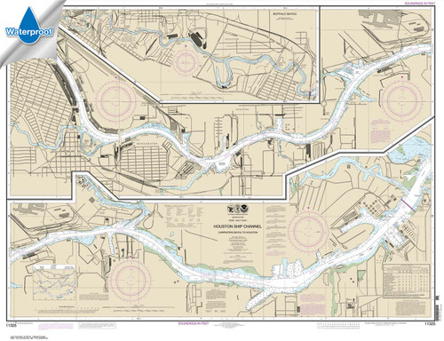 Waterproof NOAA Chart 11325: Houston Ship Channel Carpenters Bayou to Houston