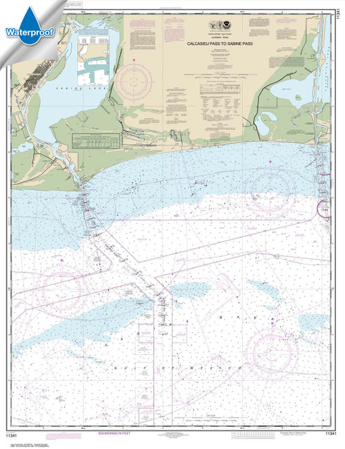 Waterproof HISTORICAL NOAA Chart 11341: Calcasieu Pass to Sabine Pass