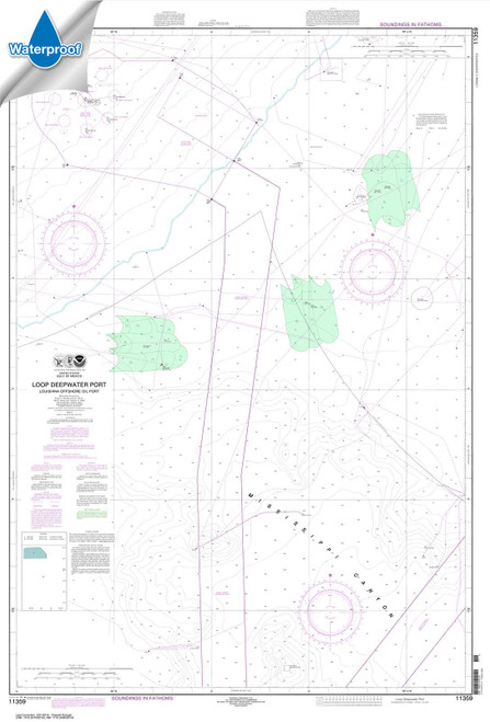 Waterproof HISTORICAL NOAA Chart 11359: Loop Deepwater Port Louisiana Offshore Oil Port