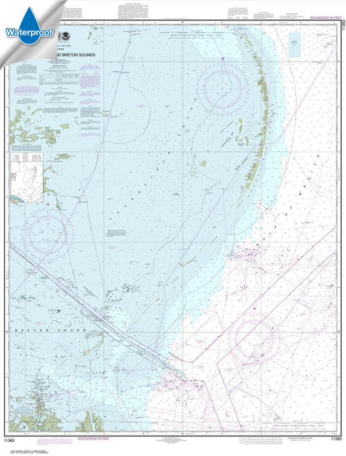 Waterproof HISTORICAL NOAA Chart 11363: Chandeleur and Breton Sounds