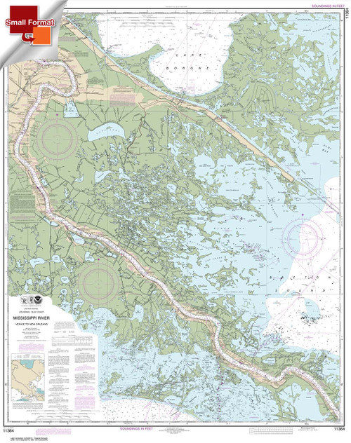 Small Format HISTORICAL NOAA Chart 11364: Mississippi River-Venice to New Orleans
