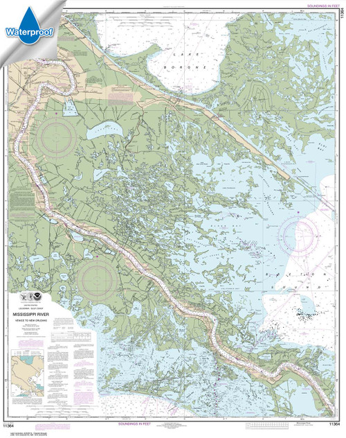 Waterproof HISTORICAL NOAA Chart 11364: Mississippi River-Venice to New Orleans