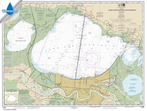 Waterproof NOAA Chart 11369: Lakes Pontchartrain and Maurepas