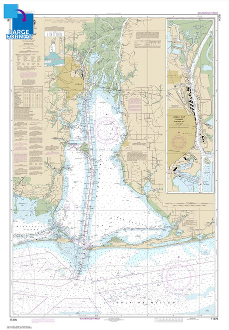 Large Format NOAA Chart 11376: Mobile Bay Mobile Ship Channel-Northern End