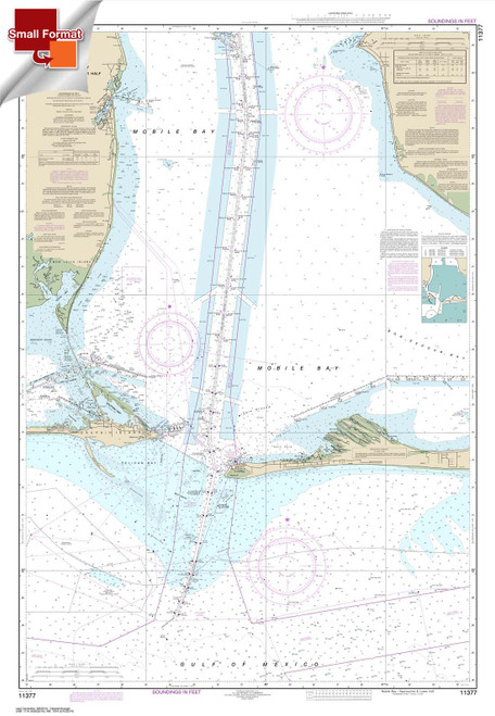 Small Format HISTORICAL NOAA Chart 11377: Mobile Bay Approaches and Lower Half