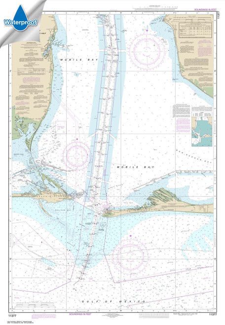Waterproof HISTORICAL NOAA Chart 11377: Mobile Bay Approaches and Lower Half