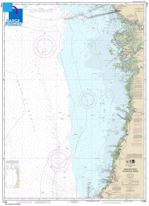 Large Format NOAA Chart 11409: Anclote Keys to Crystal River