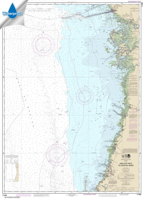 HISTORICAL WATERPROOF NOAA Chart 11409: Anclote Keys to Crystal River