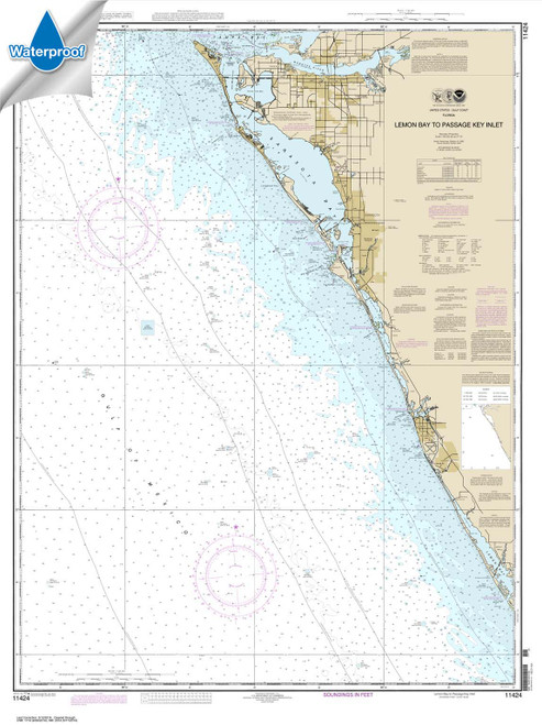 HISTORICAL WATERPROOF NOAA Chart 11424: Lemon Bay to Passage Key Inlet