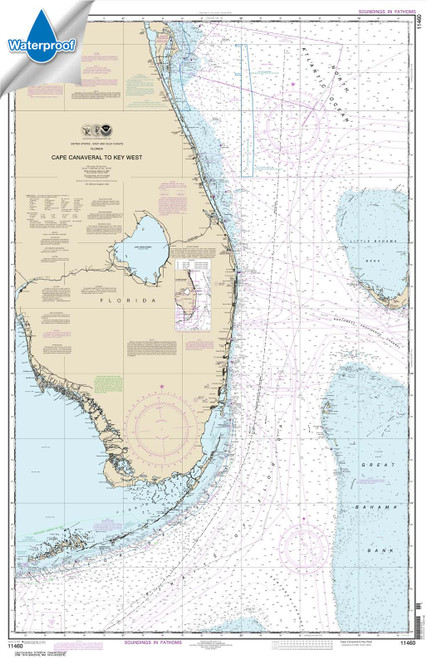 Waterproof NOAA Chart 11460: Cape Canaveral to Key West