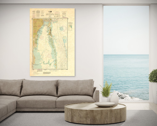 ANTIQUED NOAA Chart 11465: Intracoastal Waterway Miami to Elliot Key