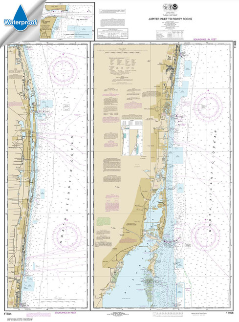 Waterproof NOAA Chart 11466: Jupiter Inlet to Fowey Rocks;Lake Worth Inlet