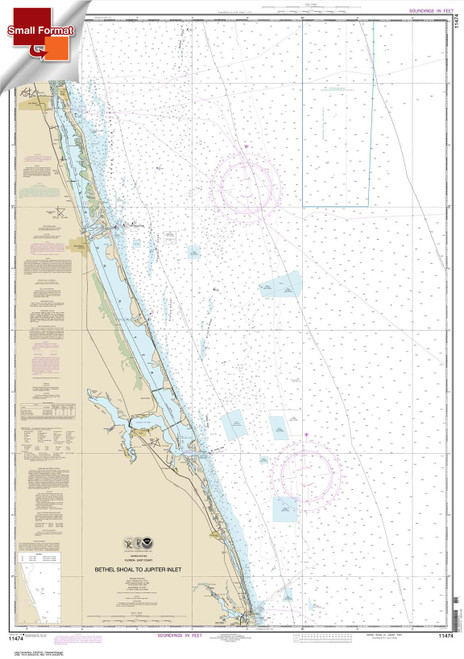 Small Format NOAA Chart 11474: Bethel Shoal to Jupiter Inlet