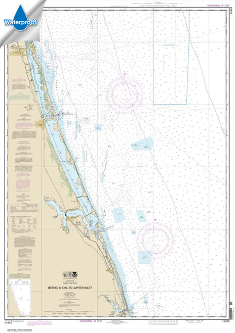 Waterproof NOAA Chart 11474: Bethel Shoal to Jupiter Inlet