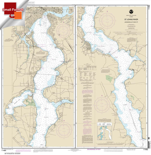 Small Format NOAA Chart 11492: St. John's River Jacksonville to Racy Point