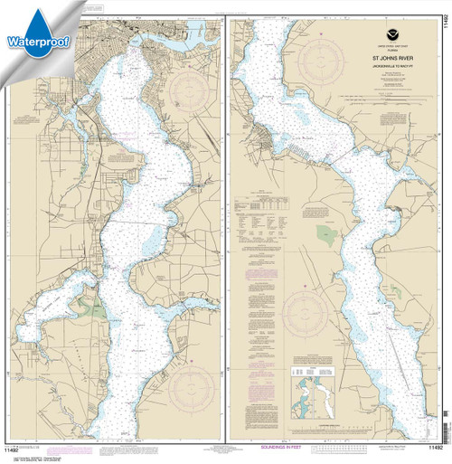 Waterproof NOAA Chart 11492: St. John's River Jacksonville to Racy Point