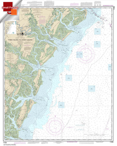 Small Format HISTORICAL NOAA Chart 11509: Tybee Island to Doboy Sound