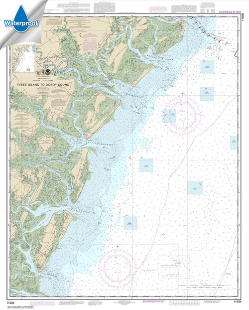 Waterproof HISTORICAL NOAA Chart 11509: Tybee Island to Doboy Sound