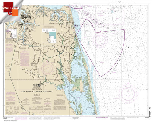 Small Format NOAA Chart 12207: Cape Henry to Currituck Beach Light