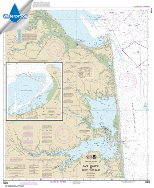 Waterproof HISTORICAL NOAA Chart 12216: Cape Henlopen to Indian River Inlet;Breakwater Harbor
