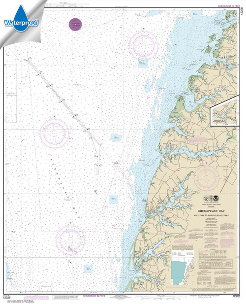 Waterproof HISTORICAL NOAA Chart 12226: Chesapeake Bay Wolf Trap to Pungoteague Creek