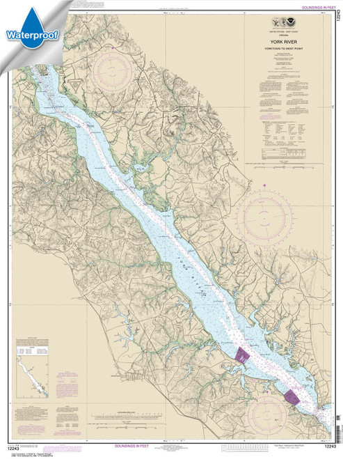 Waterproof NOAA Chart 12243: York River Yorktown to West Point