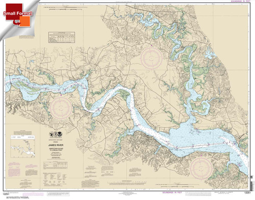 Small Format HISTORICAL NOAA Chart 12251: James River Jamestown Island to Jordan Point