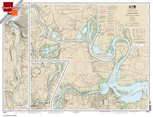 Small Format HISTORICAL NOAA Chart 12252: James River Jordan Point to Richmond