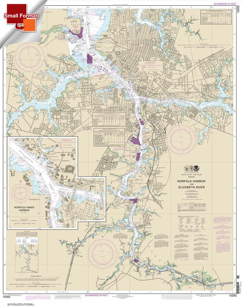 Small Format NOAA Chart 12253: Norfolk Harbor and Elizabeth River