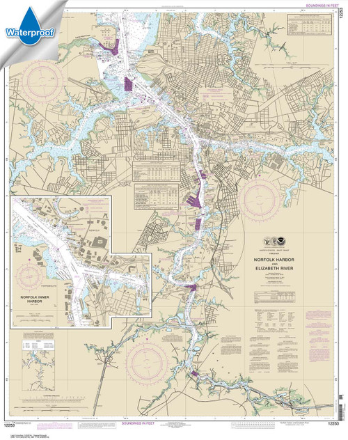 Waterproof NOAA Chart 12253: Norfolk Harbor and Elizabeth River