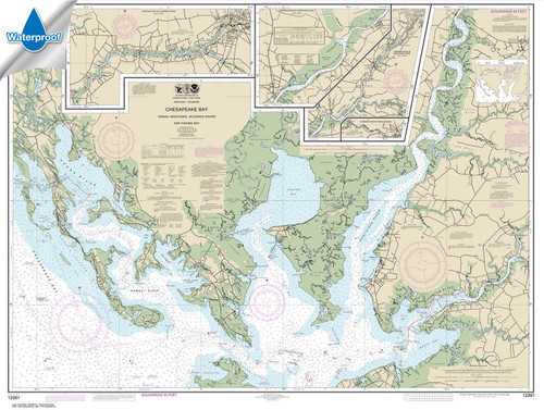 Waterproof HISTORICAL NOAA Chart 12261: Chesapeake Bay Honga: Nanticoke: Wicomico Rivers and Fishing Bay