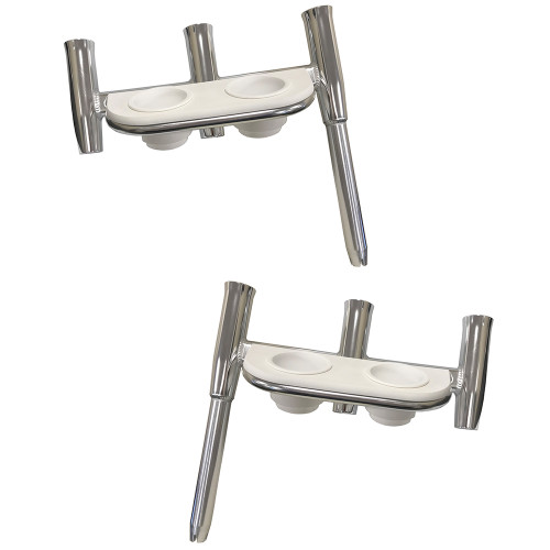 Tigress Offset Triple Rod Holder w\/Cup Holders - Port Side  Starboard Side - Polished Aluminum [88148PS-KIT]