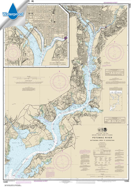 Waterproof HISTORICAL NOAA Chart 12289: Potomac River Mattawoman Creek to Georgetown;Washington Harbor