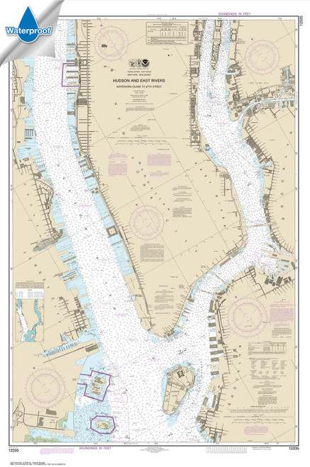 Waterproof NOAA Chart 12335: Hudson and East Rivers Governors Island to 67th Street