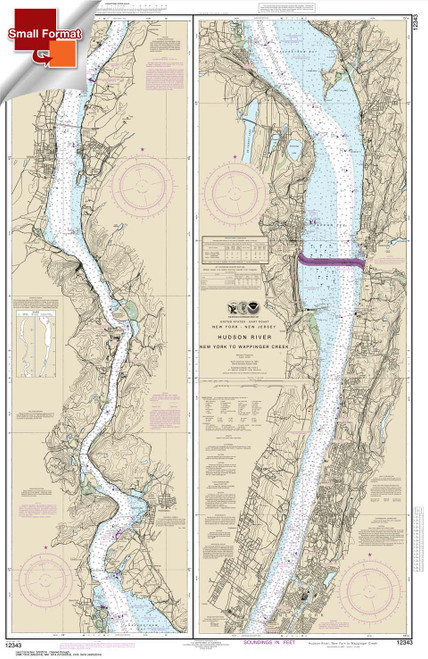 Small Format NOAA Chart 12343: Hudson River New York to Wappinger Creek