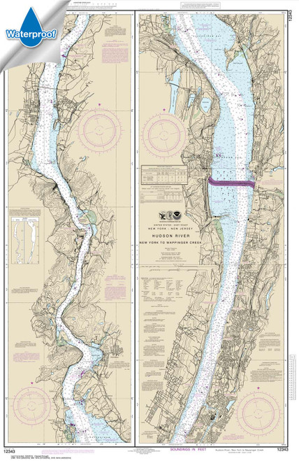 Waterproof NOAA Chart 12343: Hudson River New York to Wappinger Creek
