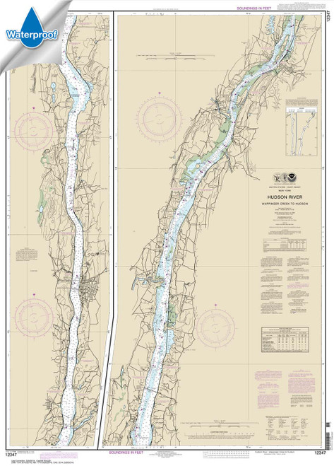 Waterproof NOAA Chart 12347: Hudson River Wappinger Creek to Hudson