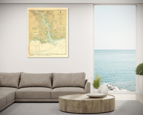 ANTIQUED NOAA Chart 12375: Connecticut River Long lsland Sound to Deep River