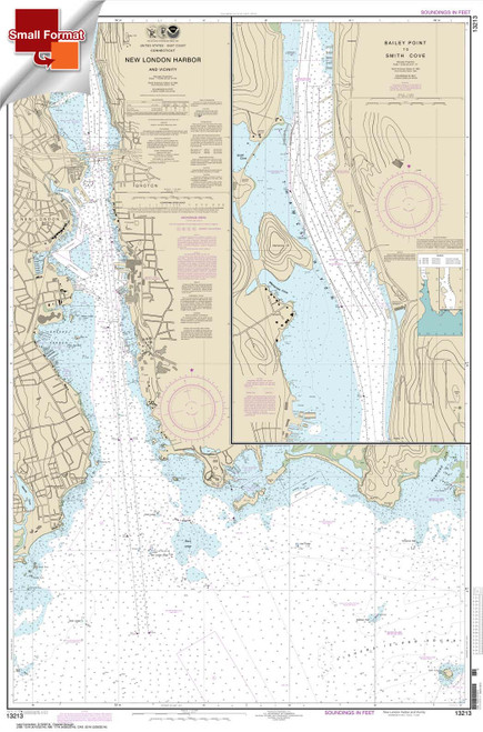 Small Format NOAA Chart 13213: New London Harbor and vicinity;Bailey Point to Smith Cove