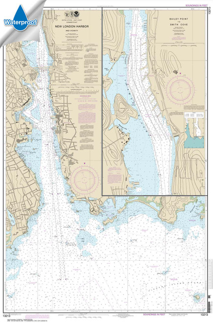 Waterproof NOAA Chart 13213: New London Harbor and vicinity;Bailey Point to Smith Cove