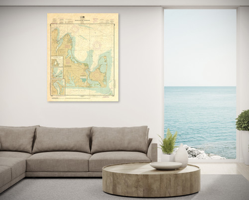 ANTIQUED NOAA Chart 13238: Martha's Vineyard Eastern Part; Oak Bluffs Harbor